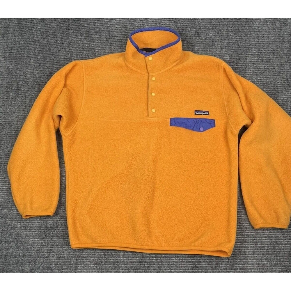 Vintage Patagonia Fleece Men's Medium Yellow Snap Synchilla Pullover Jacket 90s